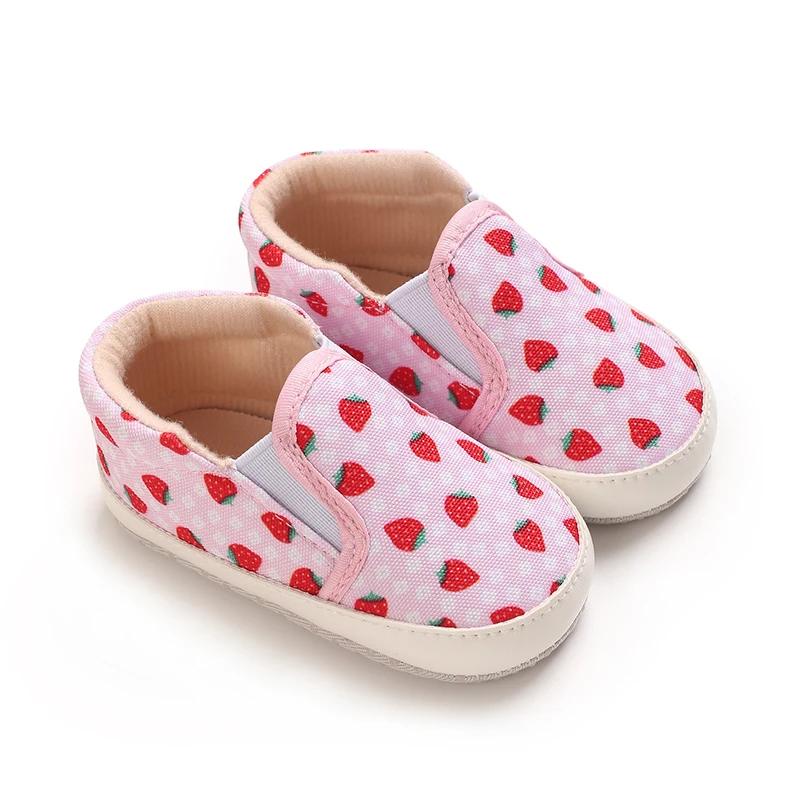 Meckior Casual Canvas Baby Shoes Strawberry Pattern Sleeve Mouth Toddler Anti-slip Soft Sole Newborn Infant Boy Girl Shoes