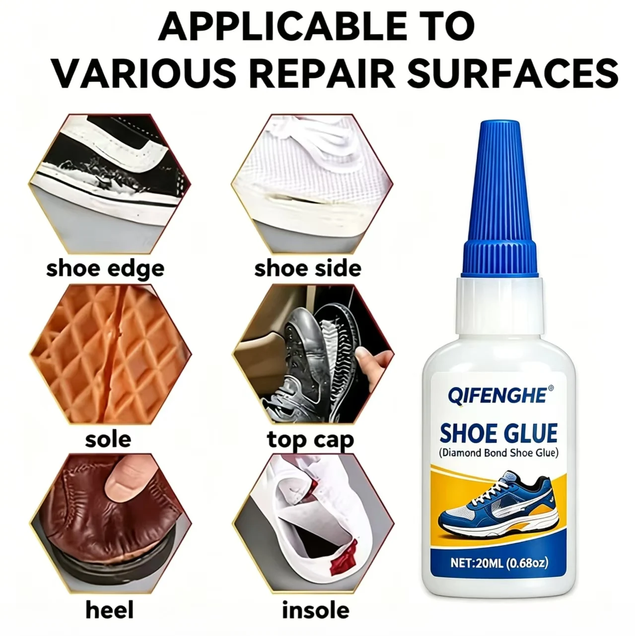 QIFENGHE Shoe Glue 0.68oz Professional Shoe Repair Adhesive Strong Bond For Loose Soles Detached Decorations Works On Leather Ca image 3