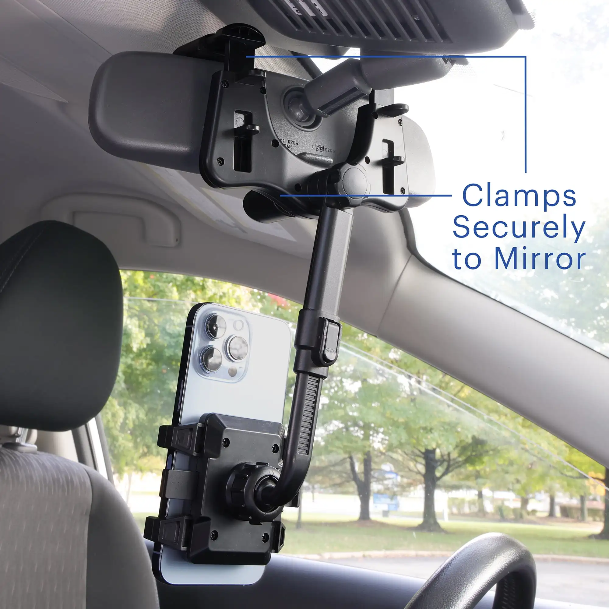 360 Degree Rearview Mirror Mobile Plastic Black Phone Mount, Universal Multifunctional Design