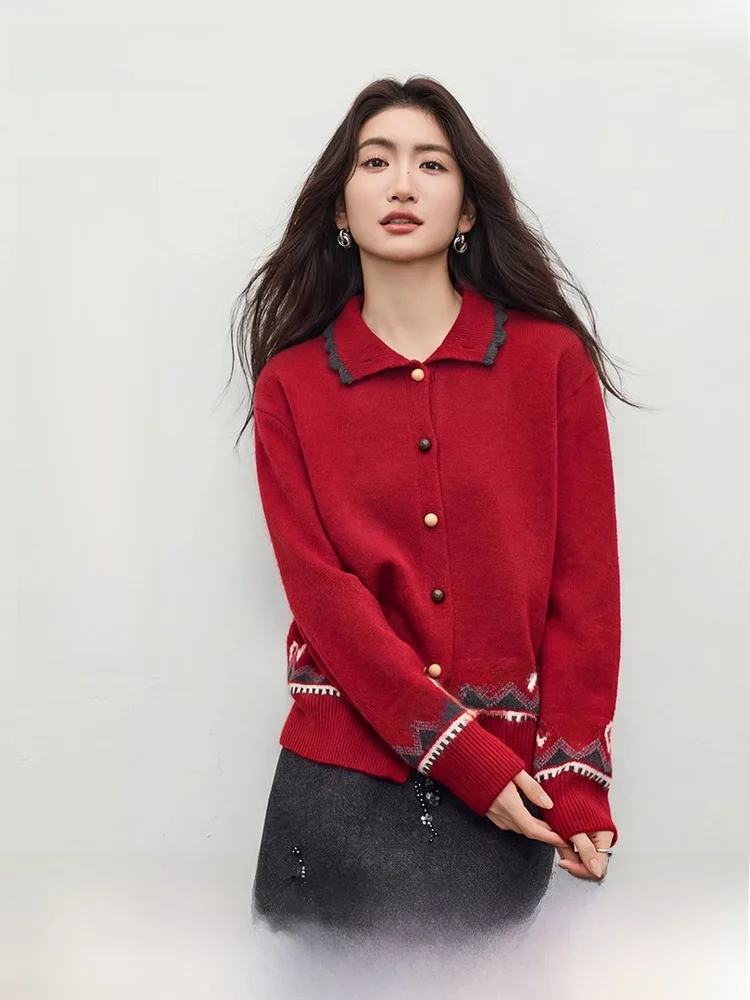 pull-en-tricot-rouge-fair-isle-doux-et-confortable-col-a-double-sens-vetements-d'exterieur-pour-femmes-assorti-a-l'interieur-pour-les-trajets-quotidiens-style-classique-long-manteau