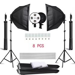 Photography Softbox 50x70 Four Lamp Holder Soft Box For Photo Studio Kit Shooting With 5500K Bulb And 2M Tripod And Portable Bag