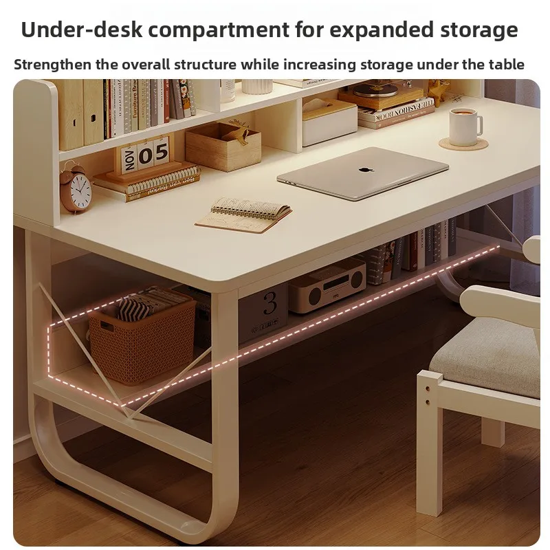 مكتب كمبيوتر من الخشب الصلب مع رف كتب، مكتب دراسة لغرفة النوم، طاولة كتابة للطلاب، مكتب منزلي، تصميم بسيط