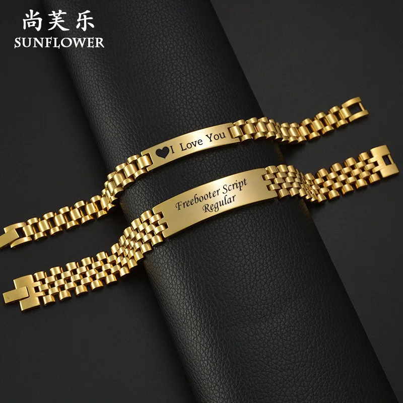 Luxury 24K 9999 Pure Gold real gold Men's Curved Brand Bracelet European and American Personality Watch Bracelet