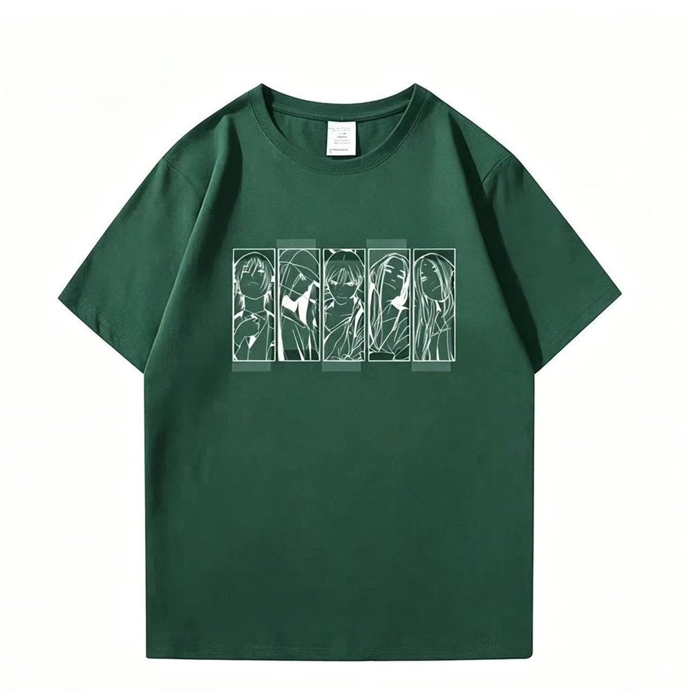 Unisex Crew Neck Short Sleeve T-shirt, Wang Ye Multi Character Line Art Panel Graphic Dark Green Cosplay Tee