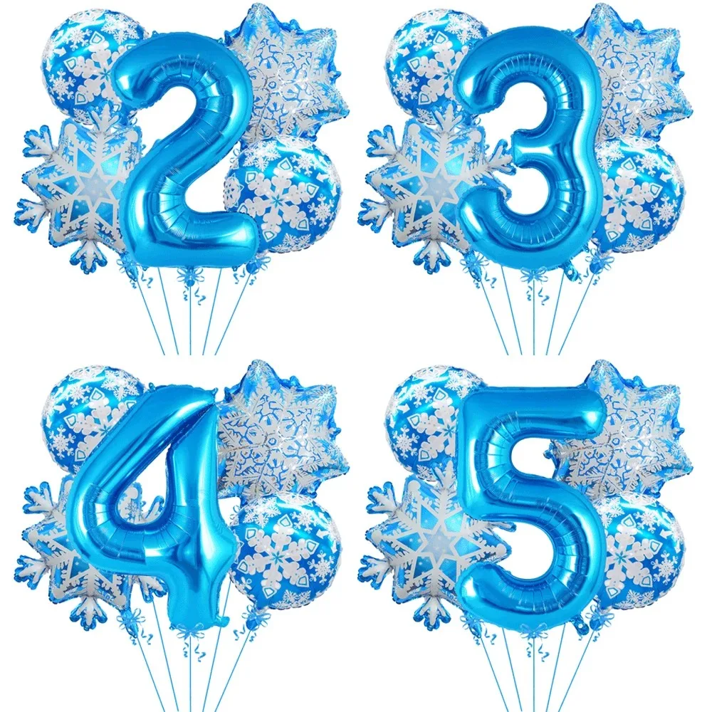 Frozen Geburtstagsparty-Dekorationen, Schneeflocken-Luftballons, 32 Zoll große blaue Zahlenballons 1-9 für Winterwunderland-Themenparty-Zubehör