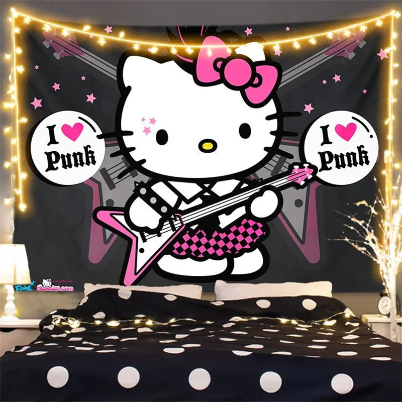 Sanrio Hello Kitty Tapestry Cute Background Kawaii Anime Tapestry Wall Hanging for Room Decor Girl Dormitory Wall Mount Tapestry