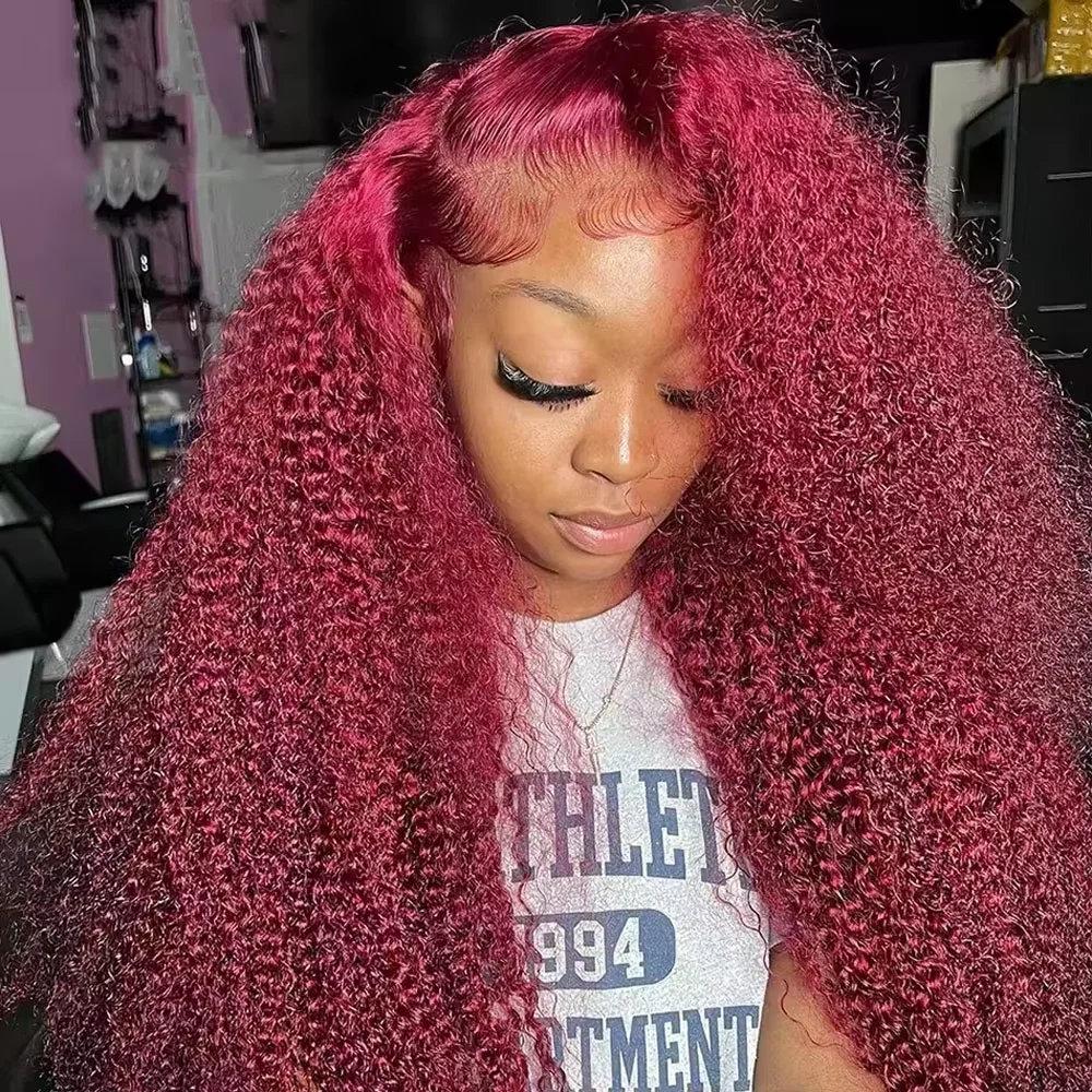 

46 Inch Burgundy Deep Wave Wig 99J 13x6 HD Lace Frontal Human Hair for Women Red Colored 13x6 Transparent Lace Front Deep Wave Wigs