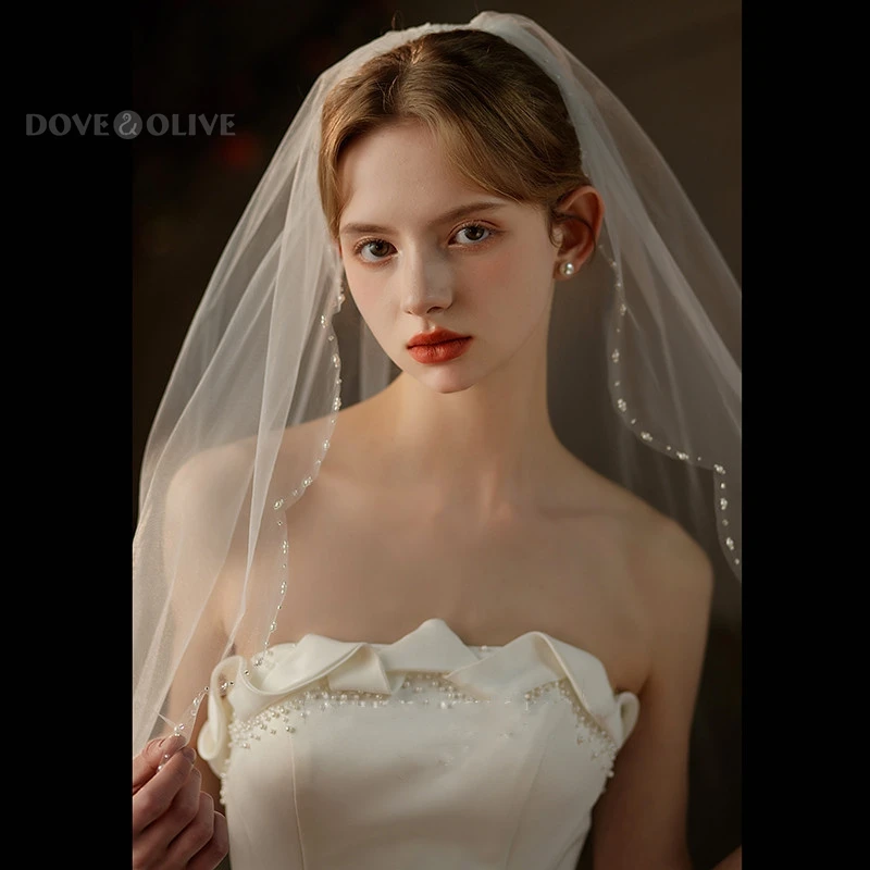 90cm Beaded Wedding veil for Brides Off White One Layer with Comb Soft Tulle Short Bride Veils Women Bridal Accessories Stock