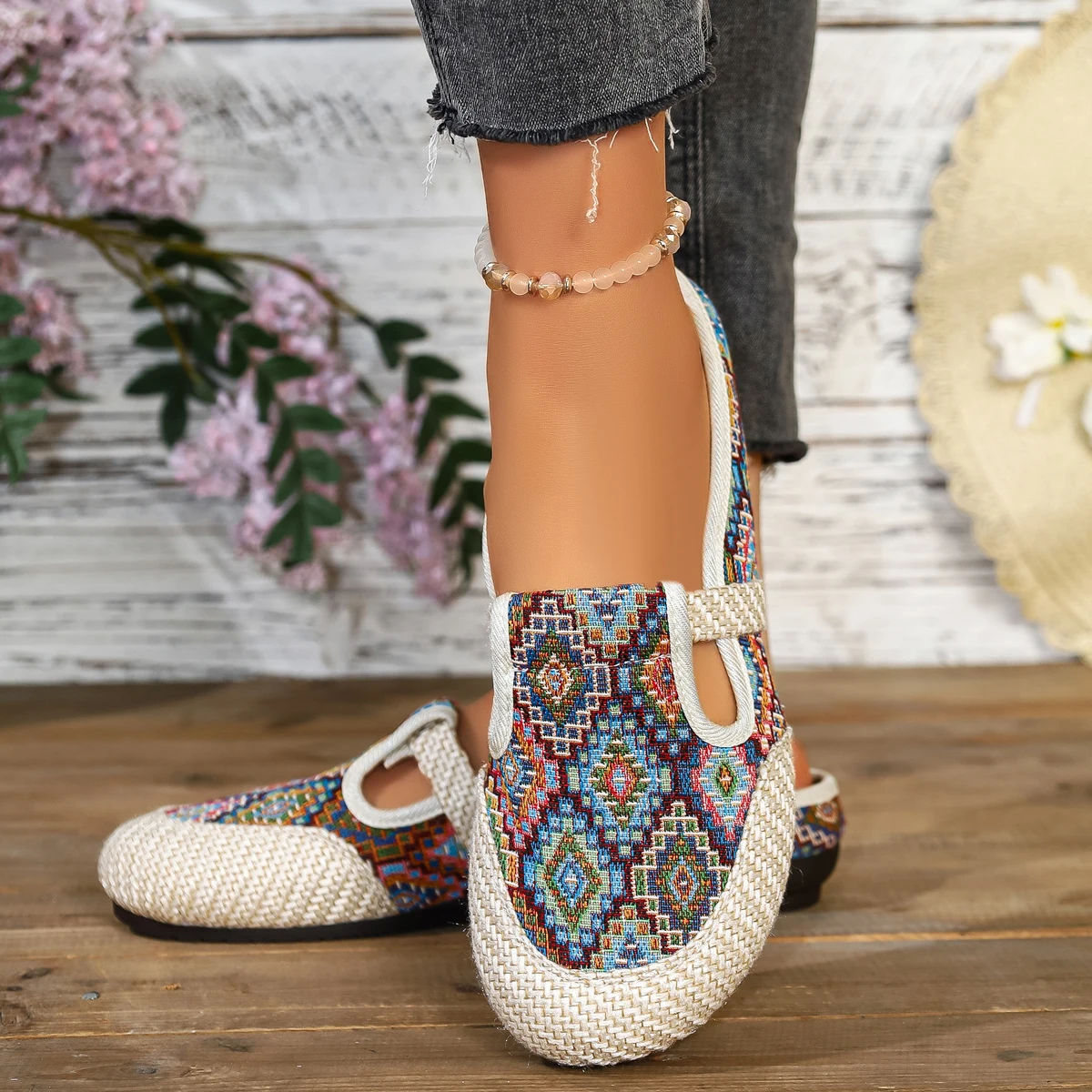 Ethnische bestickte Schuhe: Neue atmungsaktive Leinen-Halbslipper für Damen mit weichen Sohlen – Damen-Stoffschuhe für den Einzelfuß – Detail 2