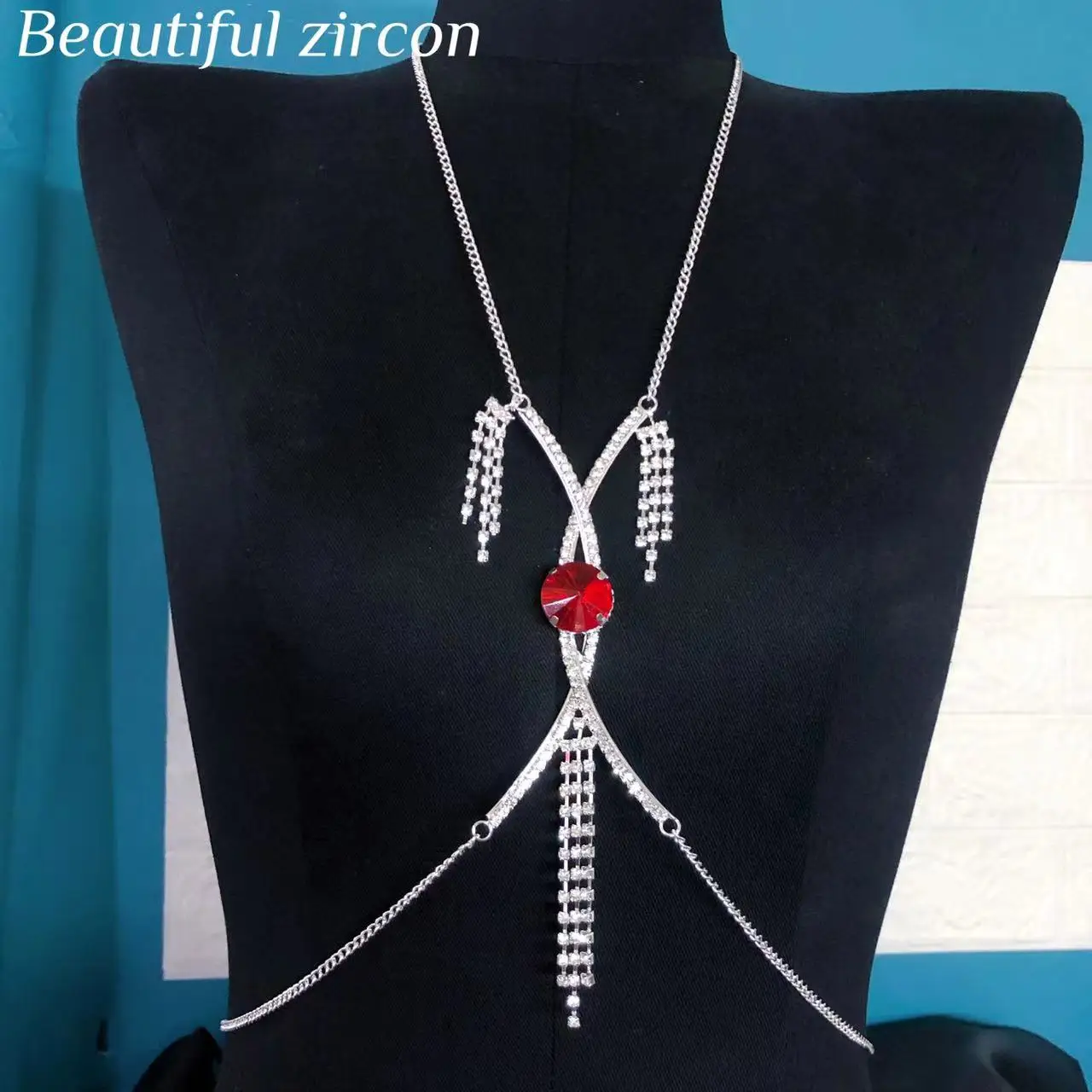 2022 Fashion Cross Crystal sexy bra top neck Necklace luxury women's multicolor Rhinestone glass body chain bikini jewelry gift