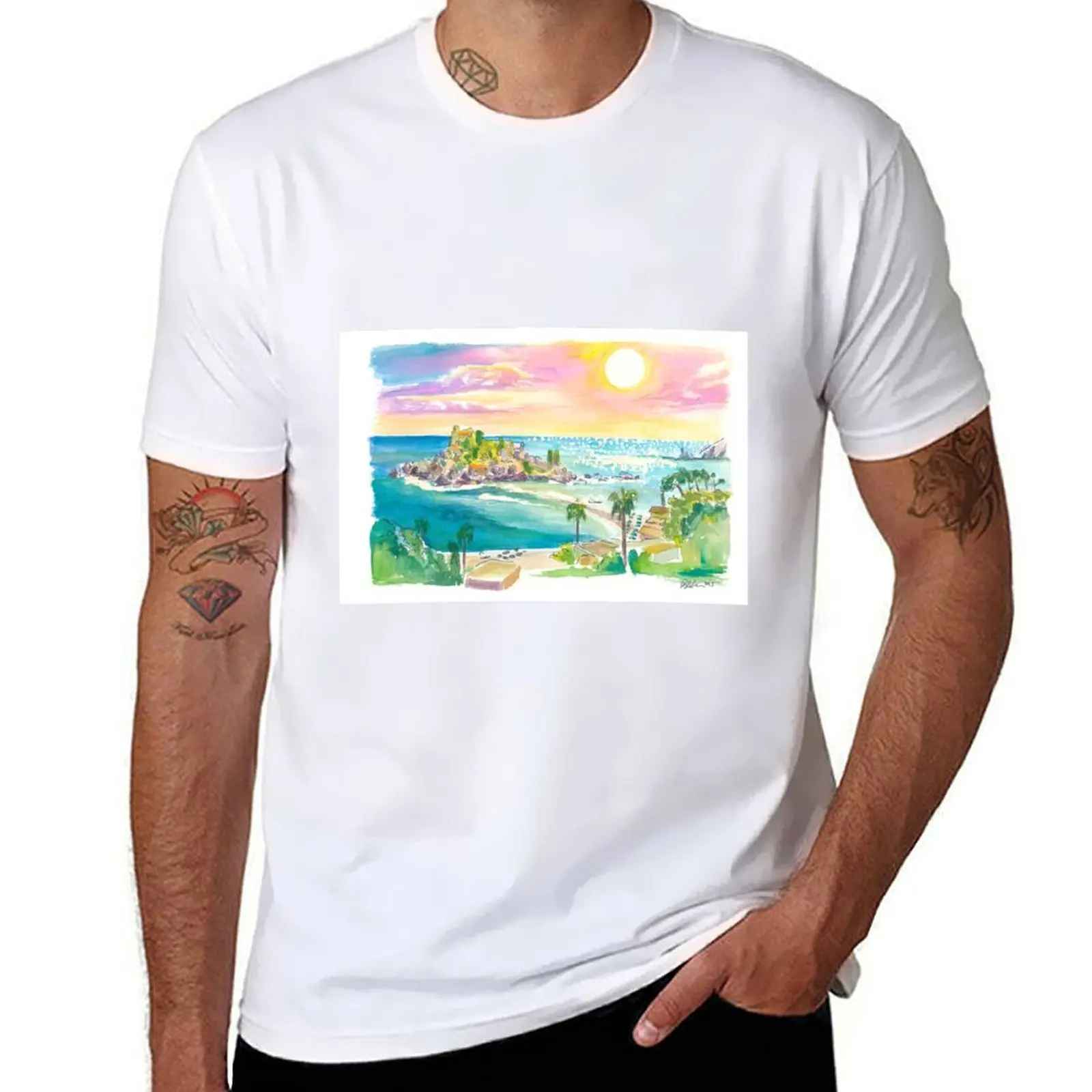

shirts man t t Taormina slim man cotton cotton for shirts shirts funny Sicily T-Shirt Bella Isola for Panoramic View t fit