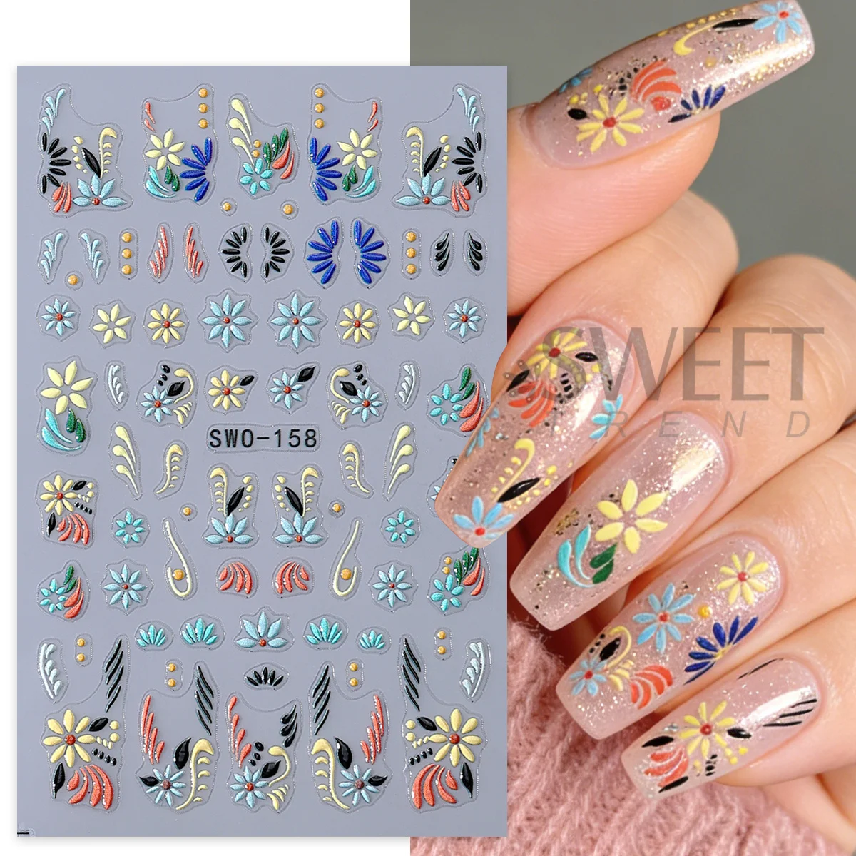 2pcs Simple Spring Flowers Matte Nail Decals Colorful Small Floral Leaves Totem Design Sticker Trending DIY Foils Manicure Decor
