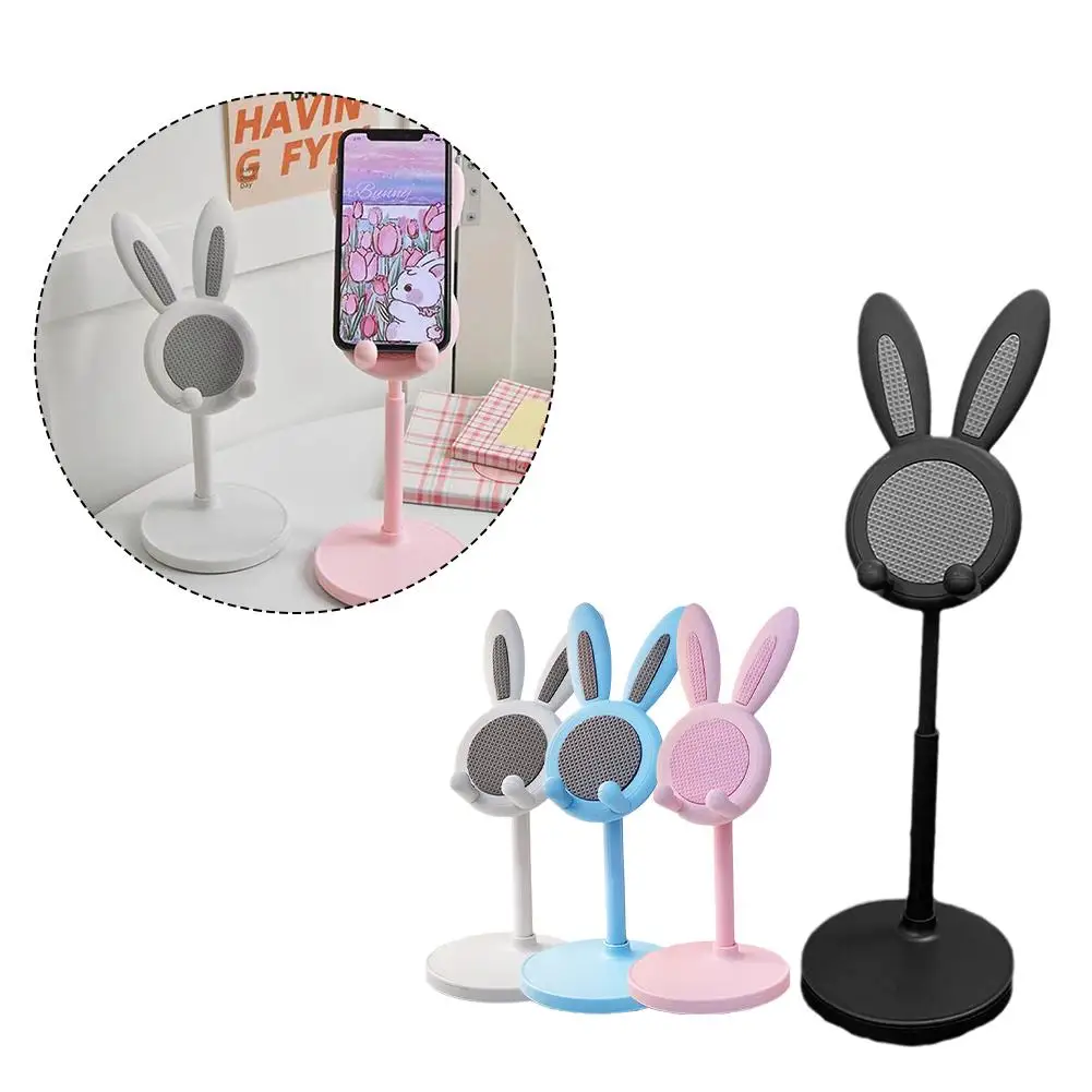 Pink Phone Holder Desktop Cell Phone Stand For iPhone 13 14 Smartphone Adjustable Lovely Rabbit Cartoon Table Support