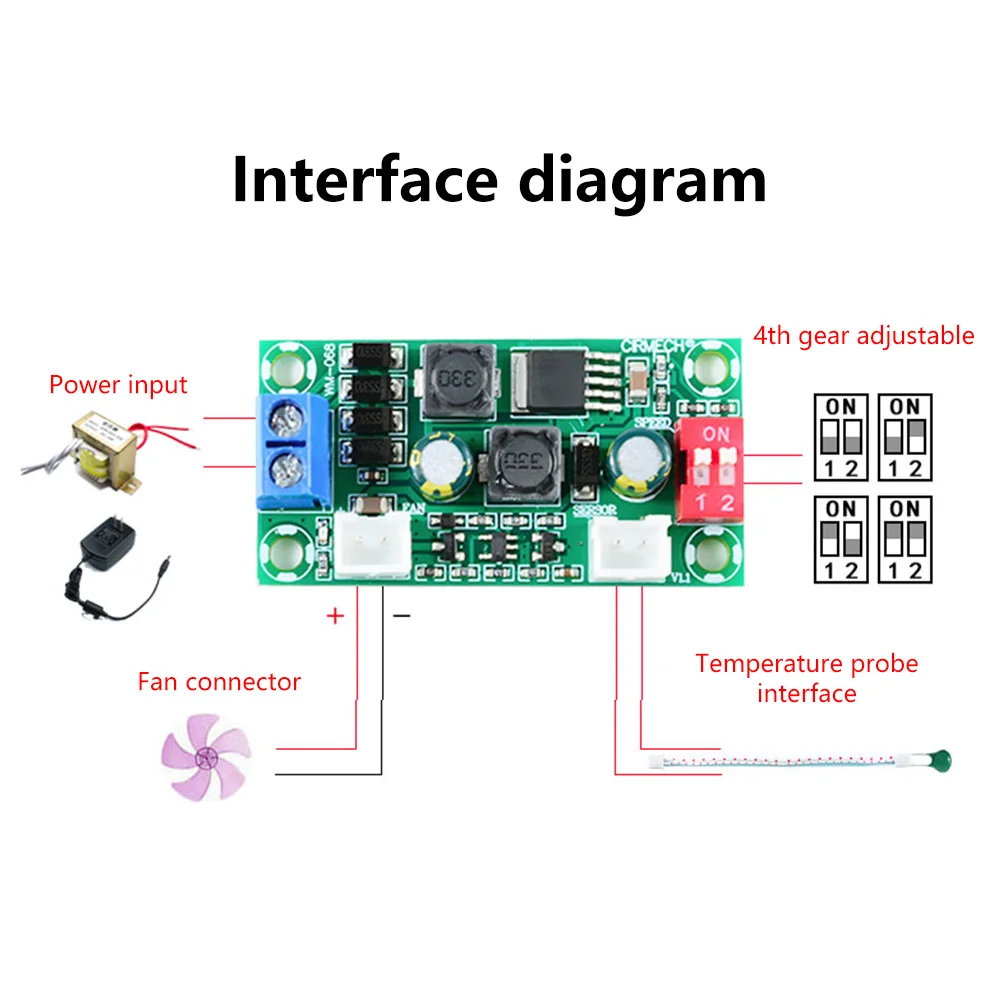 Módulo de ventilador de controle de temperatura do termostato eletrônico DC12V 24V Controlador de velocidade Placa de controle de temperatura Módulo