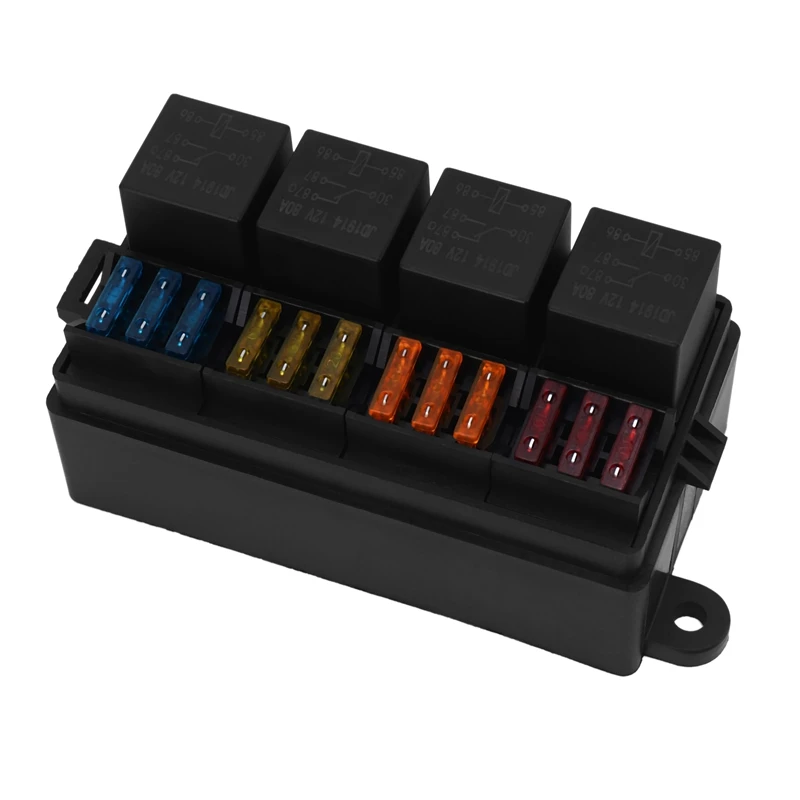 

5X 12 Way Blade Fuse Holder Box With Spade Terminals And Fuse 4PCS 4Pin 12V 80A Relays For Car Truck Trailer And Boat