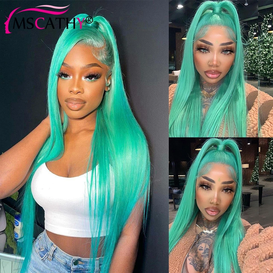 

Mint Green Straight Wigs for Black Women 13x4x1 Lace Front Wig 24 Inch Long Brazilian Virgin Human Hair Wigs 150% Density