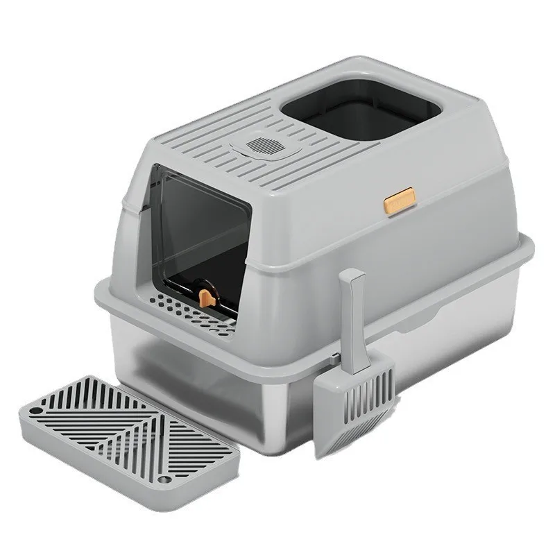 

Fully enclosed stainless steel cat litter box, large anti odor, super large cat toilet, enclosed cat litter box, pet supplies