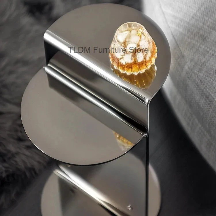 Stainless Steel Side Table, Modern Geometric C-Shaped End Table with Polished Metal Finish, Stylish Furniture for Living Room