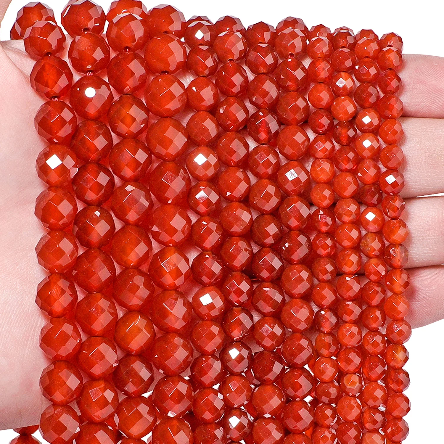 Großhandel Natürliche Rote Achat-Steinperlen Facettiert 6 8 10mm Runde Lose Abstandsperlen für Schmuckherstellung DIY Armband Zubehör