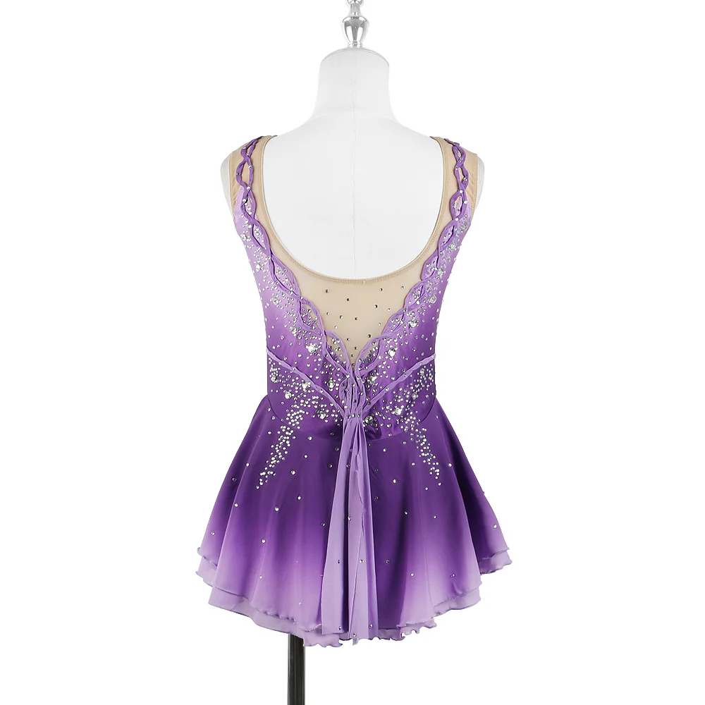 Zagitova Figure Skating Dress For Women Girls Ice Skating Skirt Performance Competition Gradient Purple Gradient sleeveless