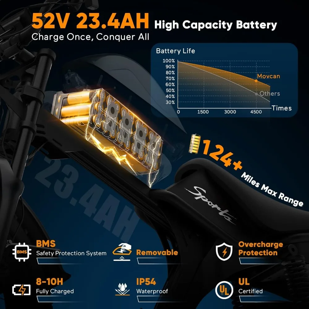 دراجة ترابية كهربائية V70 للبالغين، محرك 2000 وات بقوة 2500 وات حتى 35 ميجا في الساعة، بطارية قابلة للإزالة 52 فولت 23.4 أمبير في الساعة، دراجة كهربائية بإطارات سميكة مقاس 20 بوصة