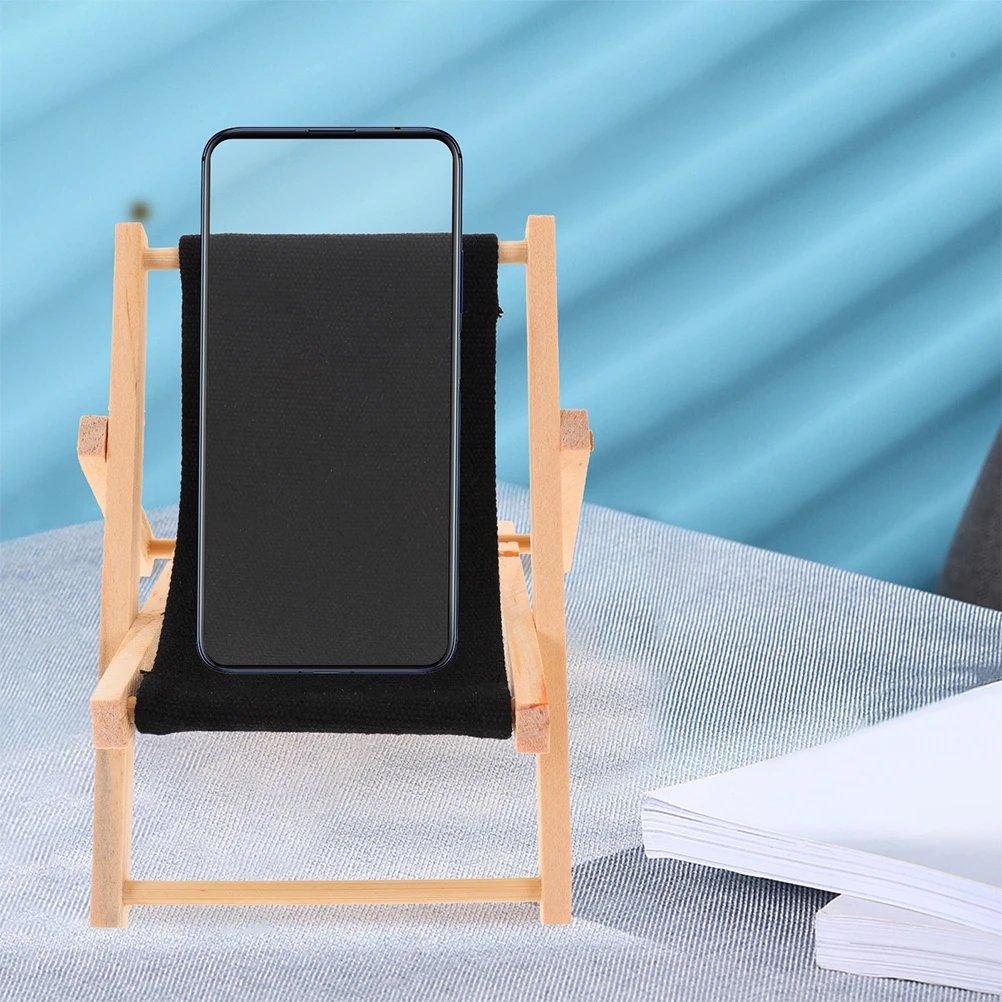 

2 Pcs Mini Beach Chair Phone Holder Wood Canvas Adjustable St for Mobile Decor Foldable Dual Slots Smartphone Rack Table Bracket