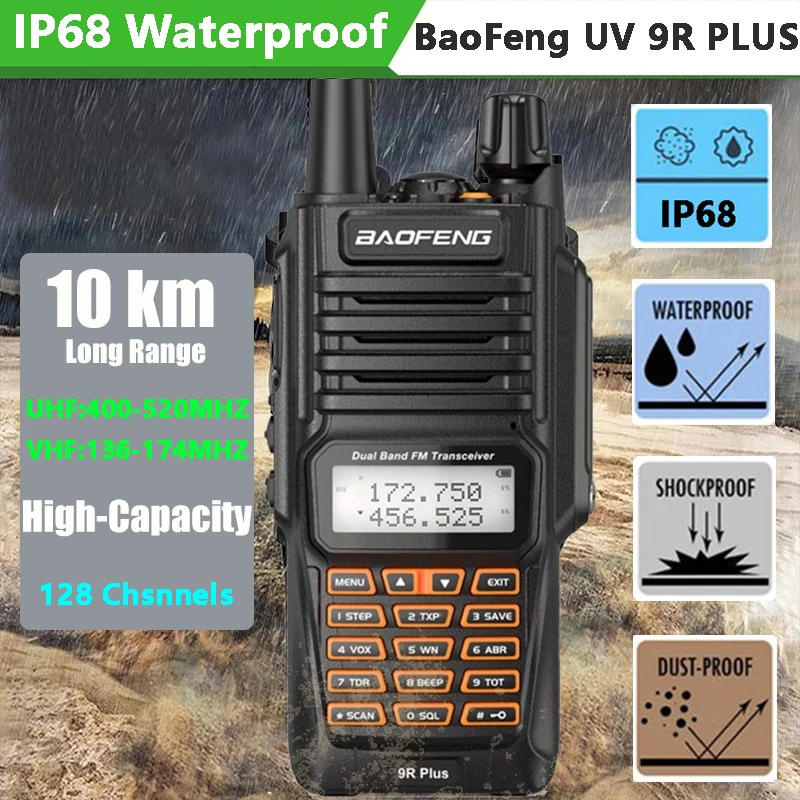 Baofeng UV-9R Plus Walkie Talkie IP68 Waterproof Dual Band 10KM Long Range Portable VHF/UHF Transceiver CB Hunting Ham Radio