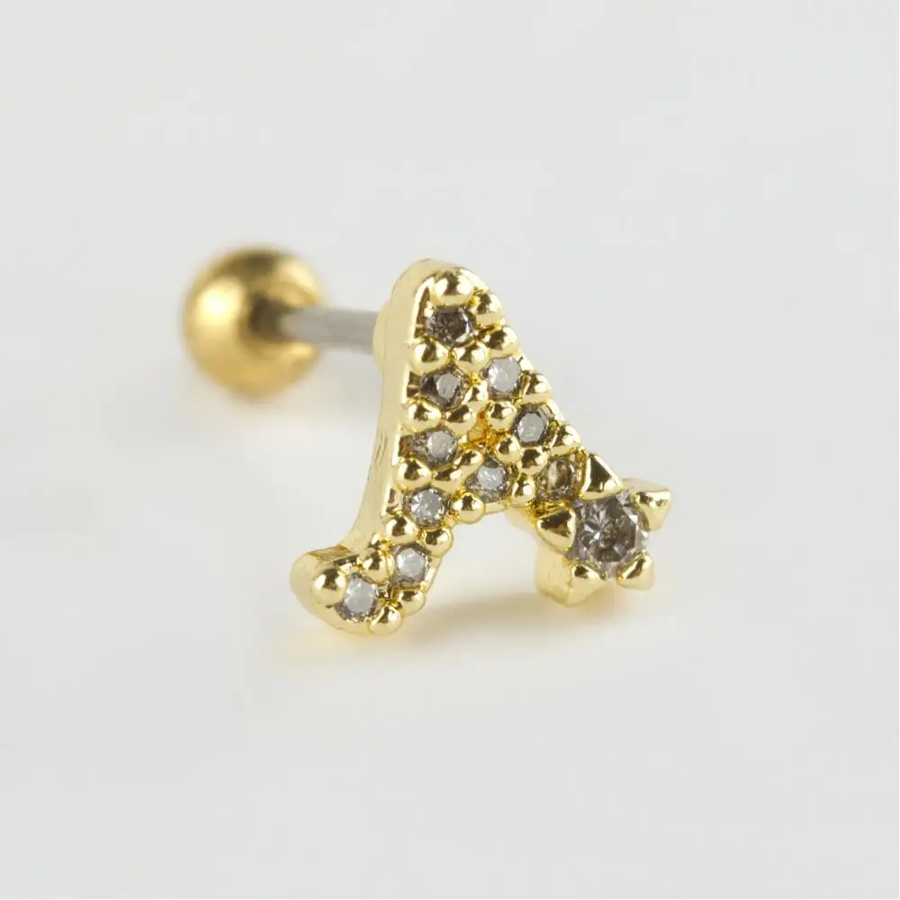 Yellow Color Letter Luxury Zircon Steel Piercing