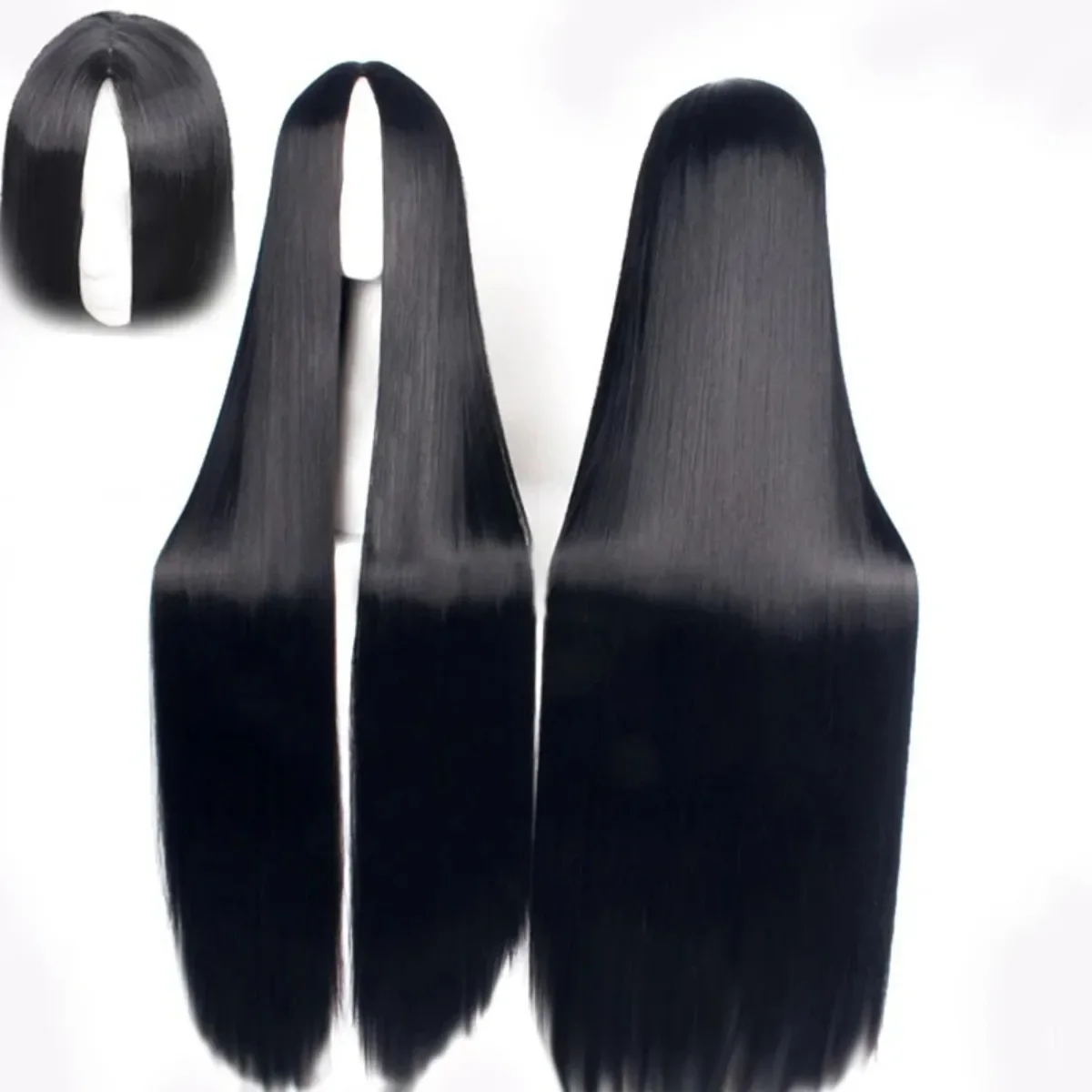 100 CM Long Anime Basic Synthetic Straight Black Wigs for Women Universal Cartoon Cosplay Wig White Black Central Parting Wigs
