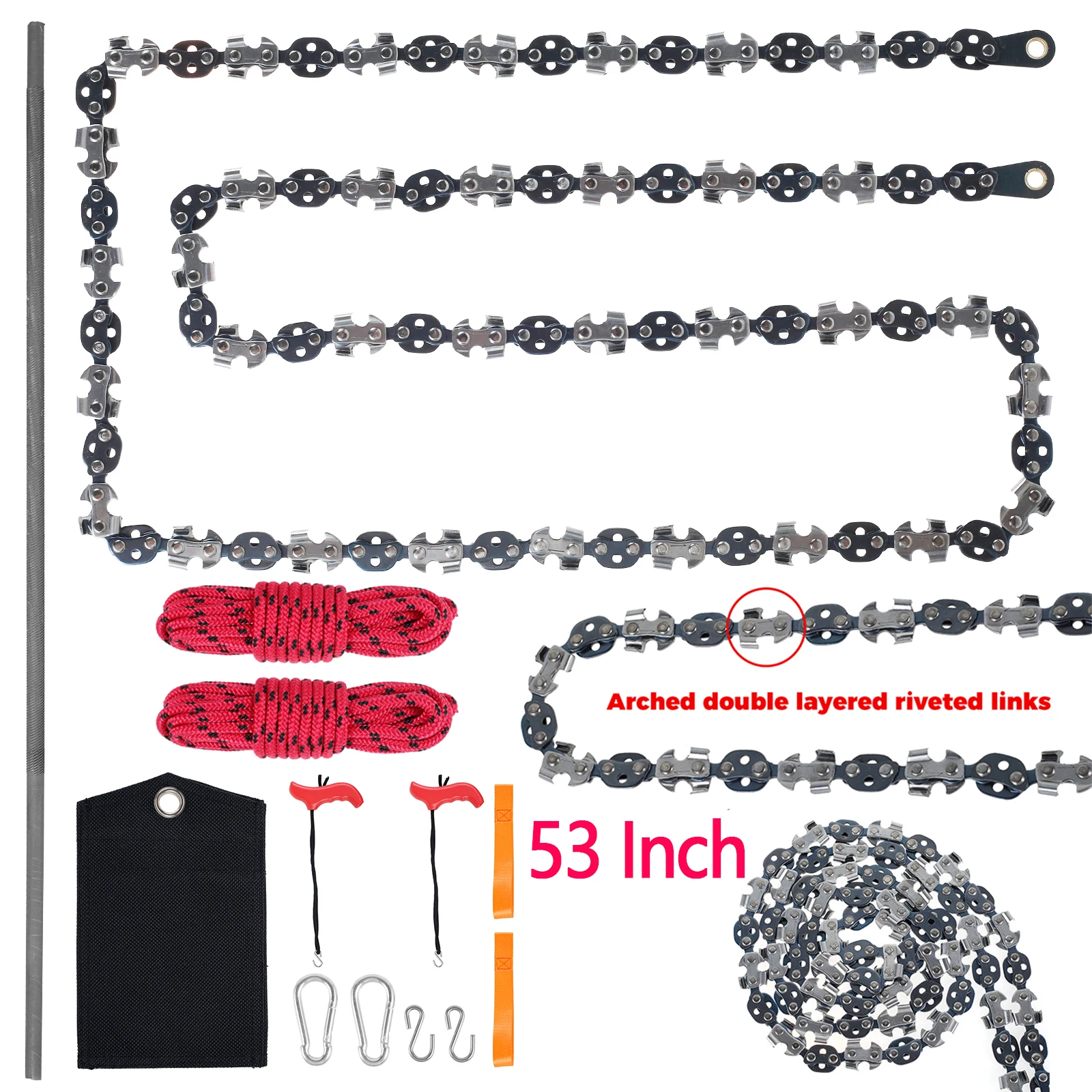 New Hand Rope Chain Saw 53 Inch Sharp Manual Tree Limb Chain Saw with 68 Teeth Folding Pocket Rope Chainsaw Tree Cutting Tools