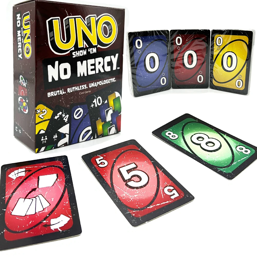 Mattel Games UNO No Mercy Card Game for Kids, Adults & Family Parties and Travel With Extra Cards, Special Rules and To