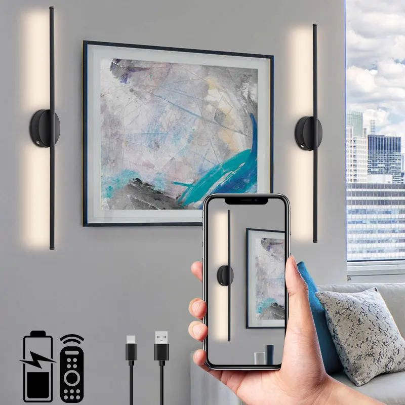 

50/78cm Rechargeable Battery LED Wall Sconce With Remote Control Corridor Wall Lamp Minimalist Touch Switch Dimmable Wall Light