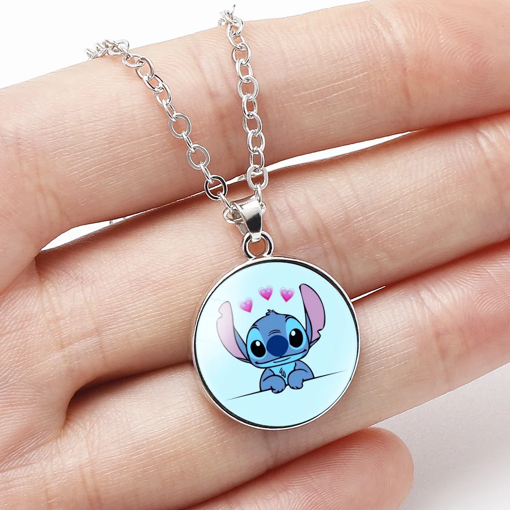 Disney Lilo & Stitch Necklaces Cartoon Stitch Round Shaped Anime Action Figure Pendant Girls Accessories Kids Christmas Gifts