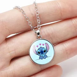 Naszyjniki Disney Lilo & Stitch Cartoon Stitch kształt zaokrąglony Anime figurka wisiorek akcesoria dziewczęce dzieci prezenty świąteczne