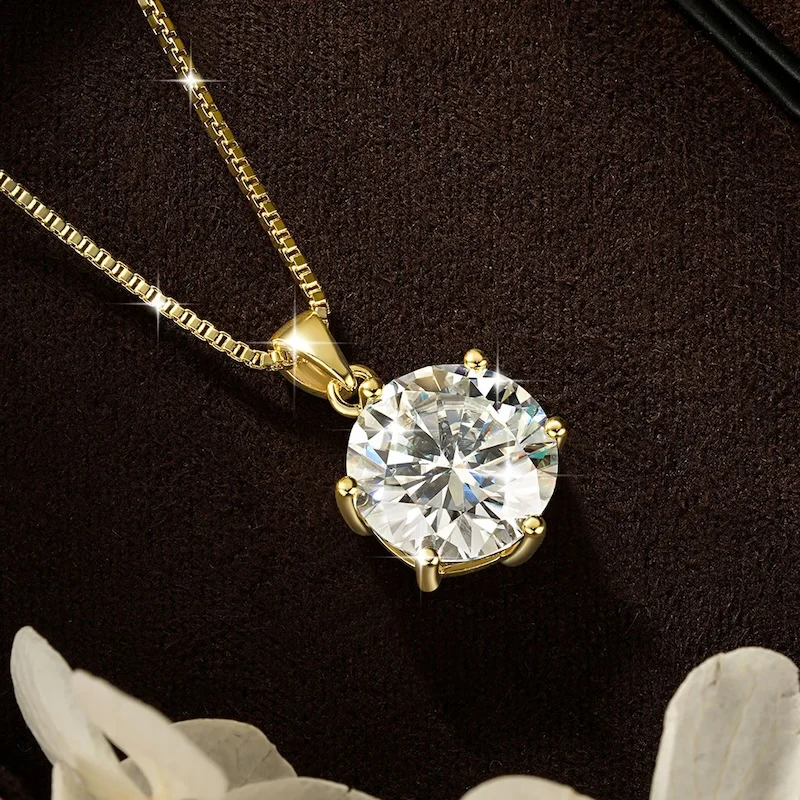 Rrjzz 1CT-5CT Solitaire VVS1 D-Color Moissanit-Anhänger-Halskette für Frauen, 6,5 mm-11 mm, Laborimitation von Diamanten, GRA-Schmuck, Geschenke – Detail 7