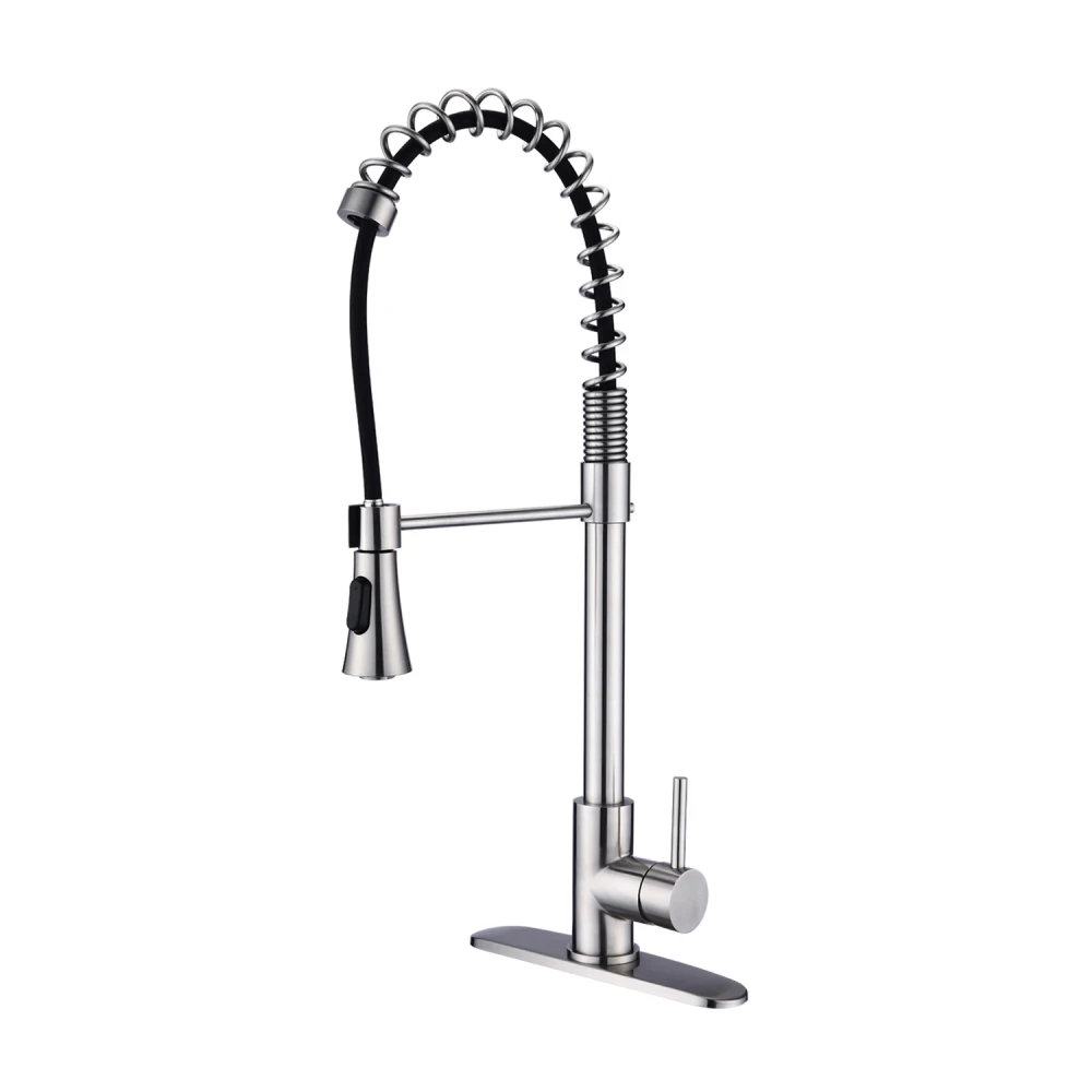 

Commercial Modern Single Handle Spring High Arc Kitchen Faucet Brushed Nickel