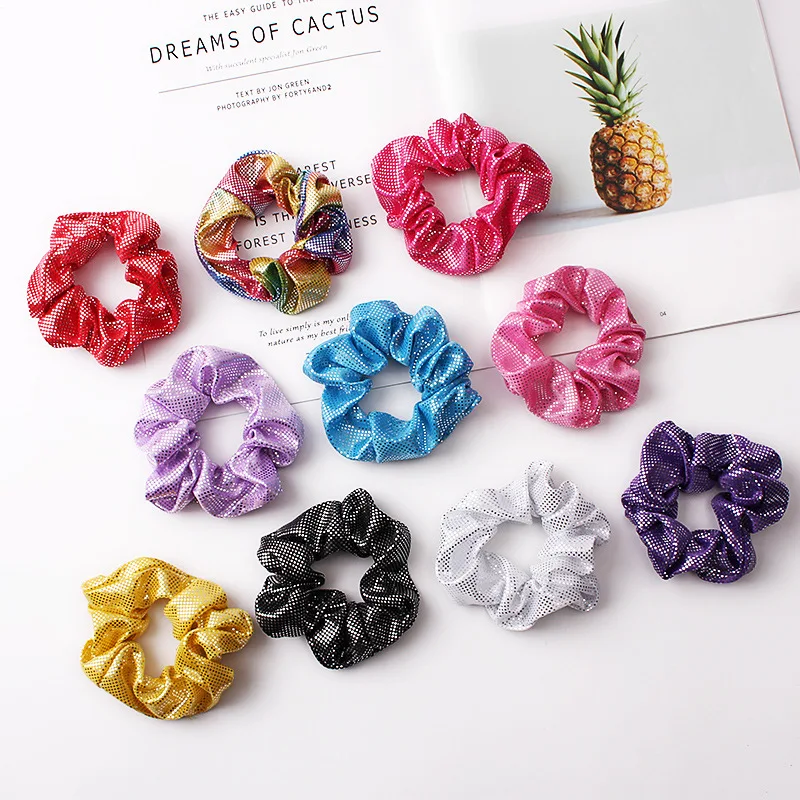 Scrunchies metálicos brilhantes para mulheres e meninas, sereia elásticos, bandas de cabelo, suporte rabo de cavalo crocante, acessórios, 10PCs