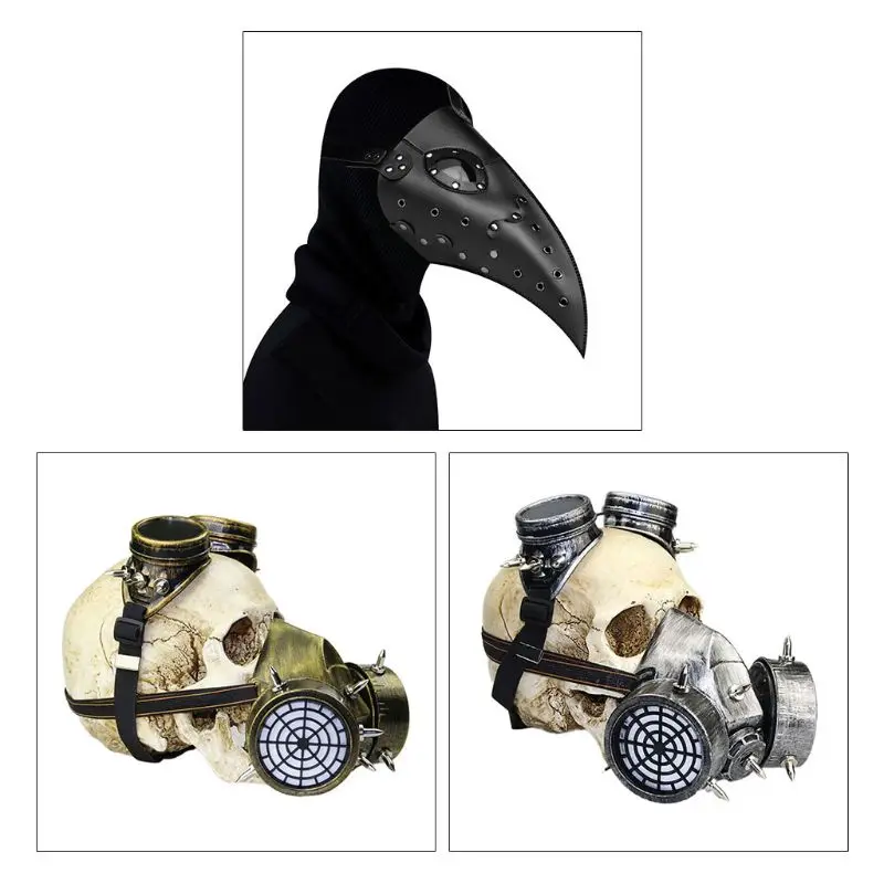 

Y1UB Halloween Steampunk Plague Doctor Long Nose Beak Bird Mask Gothic Rivets Respirator Goggles Cosplay Costume Accessories