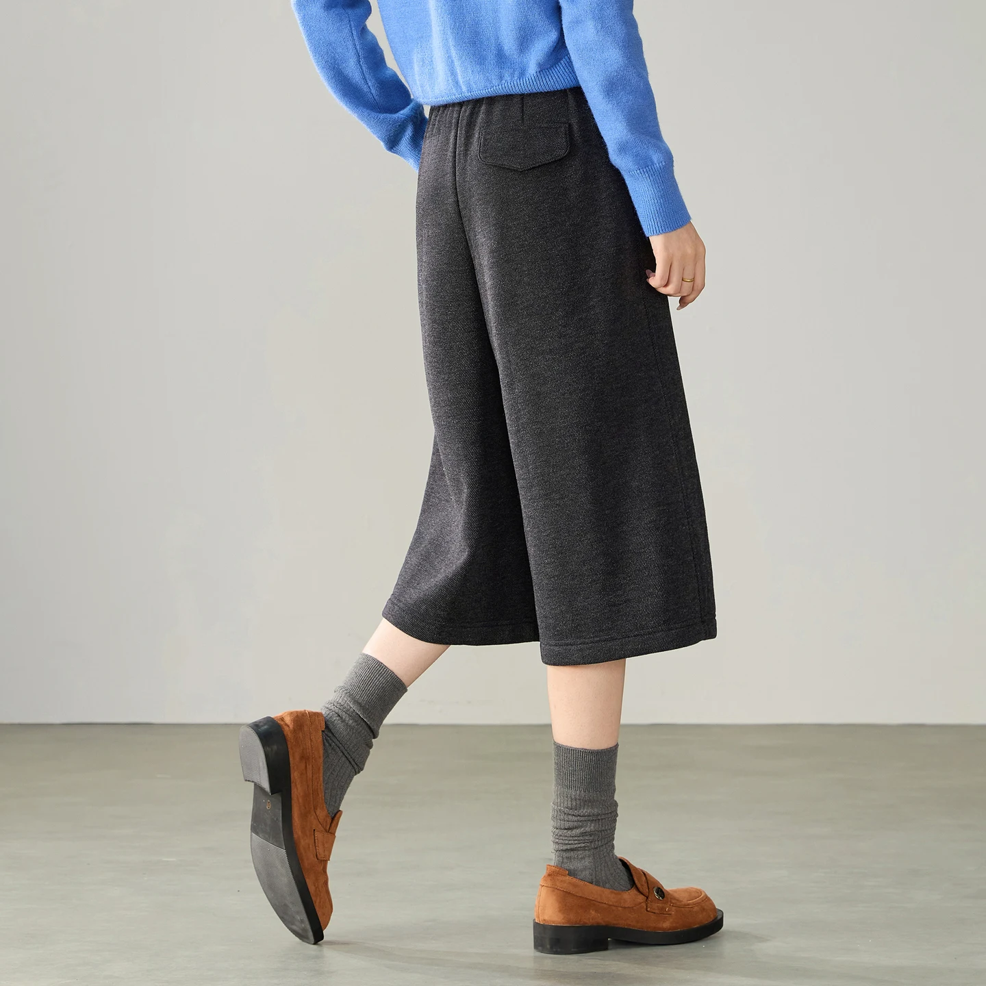 SENTUBILA Women's Pants Seven Quarter Acetate Wool Blend Fleece Lined Warm High Waist Wide Leg Trousers Office Commute 164KD8656