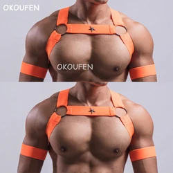 Nightclub male gogo Ds sexy white lying HP dance performance Gcircuit WP men's muscle chest strap fluorescent elastic bandage