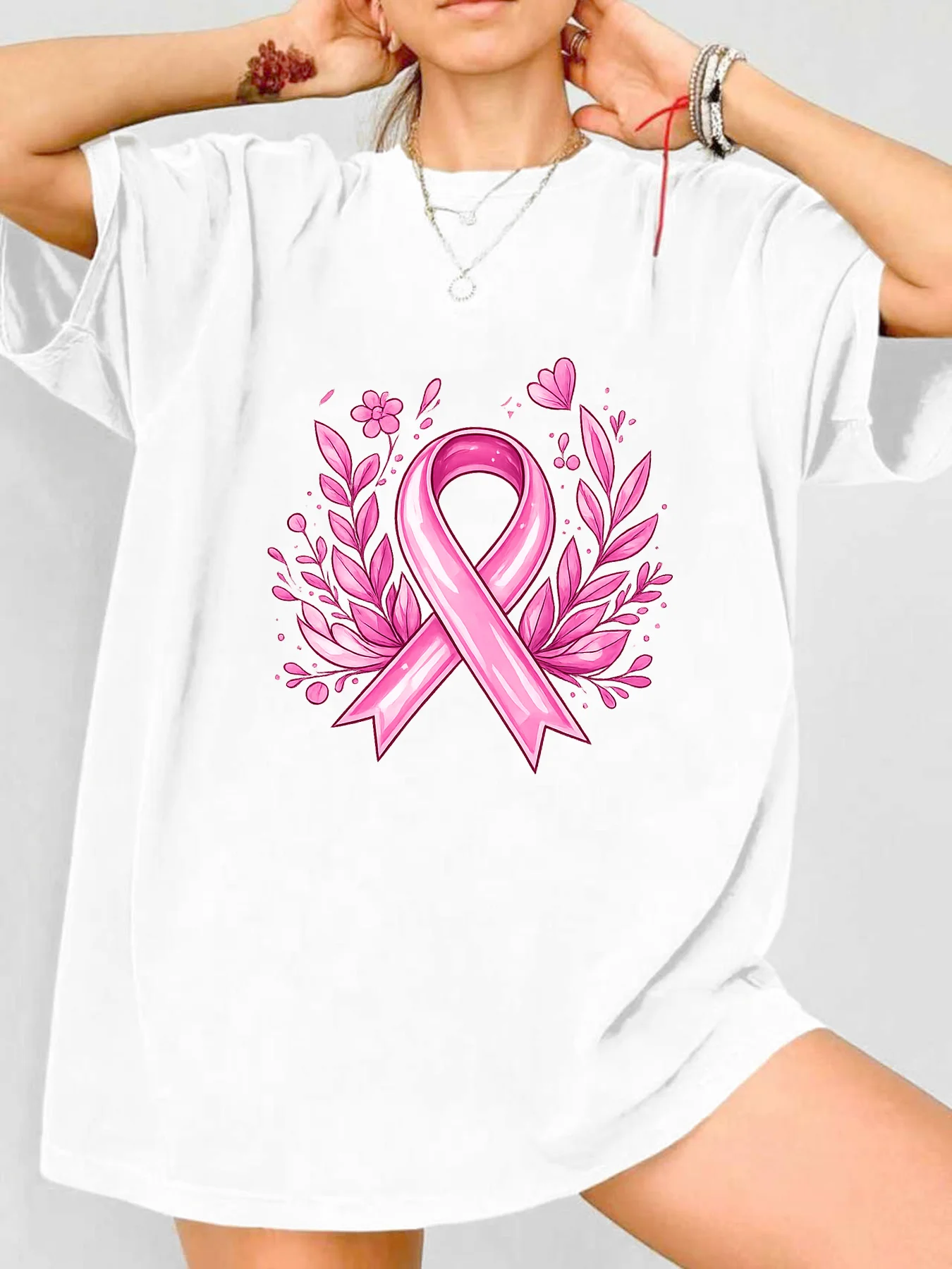 

【WDS0010】Plus size women's round neck short sleeve T-shirt with elastic half sleeves and trendy prints