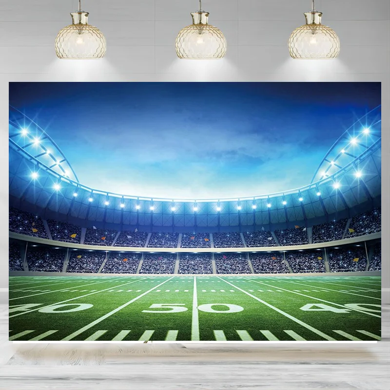 Super Bowl Backdrop Football Field Background Photography Props Auditorium Light Themed Bowl Night Spotlight Decoration Banner