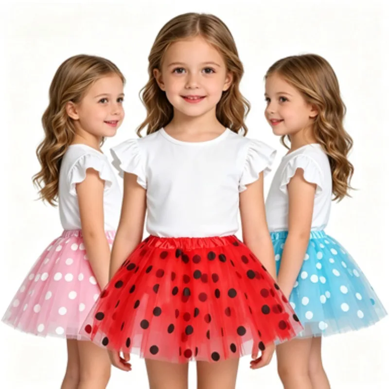Fluffy Tulle Tutu Skirt for Girls,3‑Layer 6‑Panel Printed Tulle Skirt,Princess Style, for Halloween Parties & Dance Performances