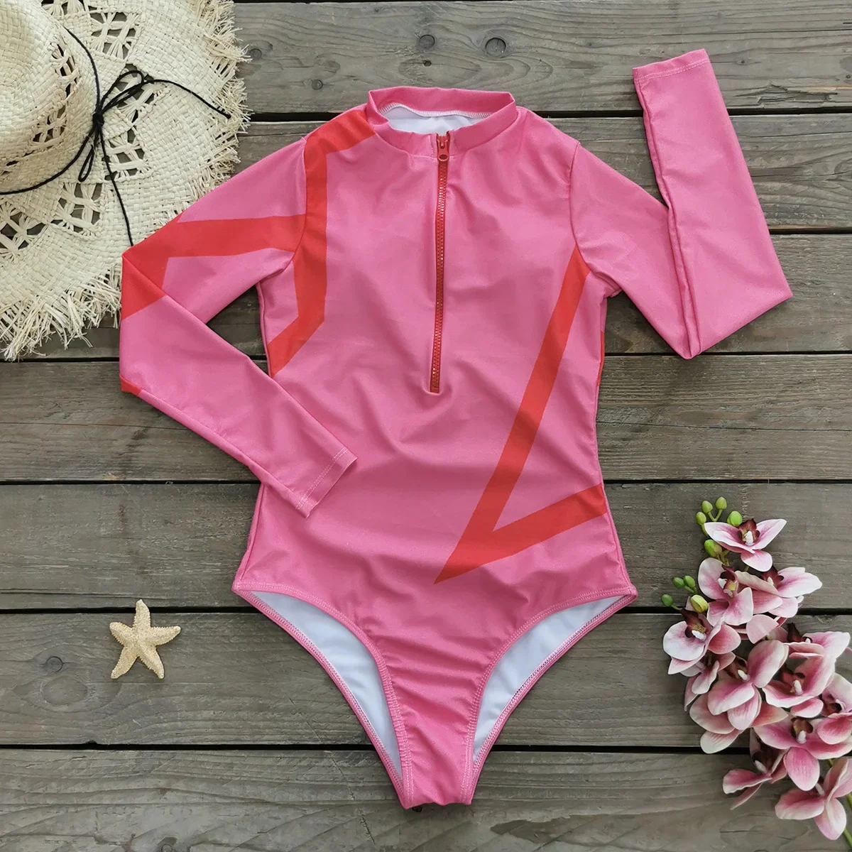 2025 One Piece Swimsuit Long Sleeve Front Blue White One Piece Surf Swimsuit Sarong Swimwear Slimming Bathing Suit Beach Wear