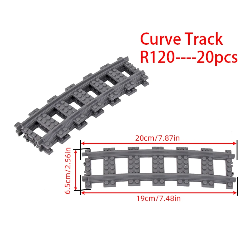 20 sztuk MOC City Bricks pociąg elastyczne części konstrukcyjne kolei krzywa tor R120 klocki akcesoria modelarskie kompatybilne