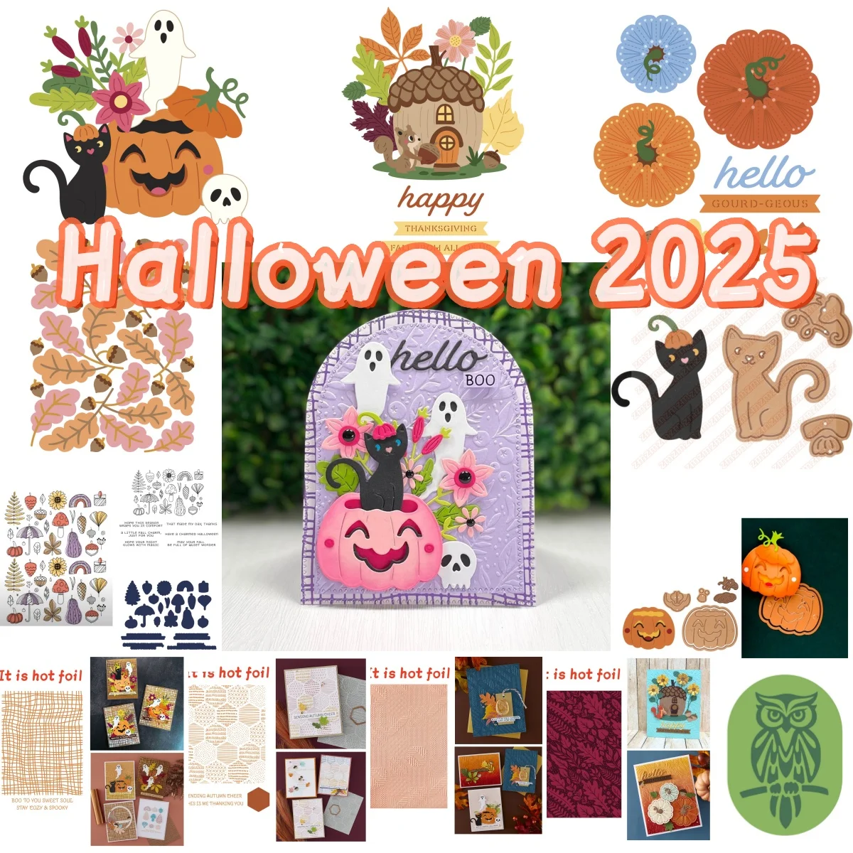 

2025 New Halloween Ghost Pumpkin Cat Acorn Stamps Cutting Dies Stencil Hot Foil For Wax Stamper for DIY Scrapbook Craft Card