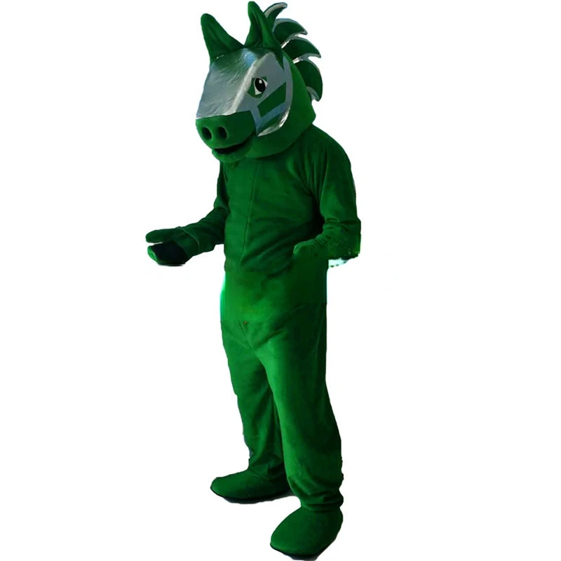 Green Horse Large Short Plush Cartoon Performance Mascot Walking Puppet Animal Costume