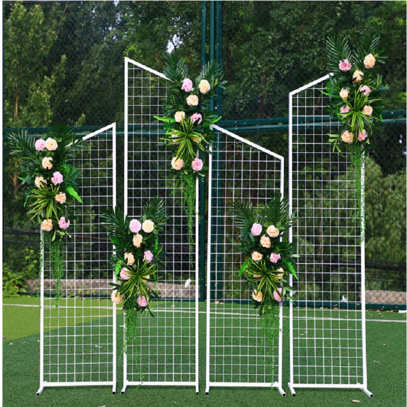 

4pc Iron Geometric Grid Screen Shelf Flower Stand Outdoor Wedding Arch Props Party Stage Backdrop Decor Frame Scene Layout Props