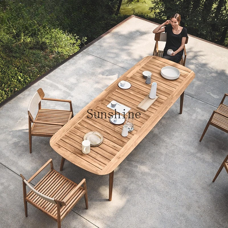 

Outdoor courtyard villa long table open-air waterproof leisure outdoor garden terrace solid wood dining table