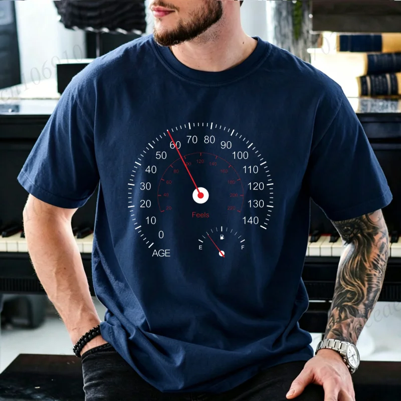 Age Feels Speedometer Graphic T Shirt Men Funny Car Speed Meter Birthday T-Shirts Motorcycle Enthusiast Humor Tee Shirts Gifts